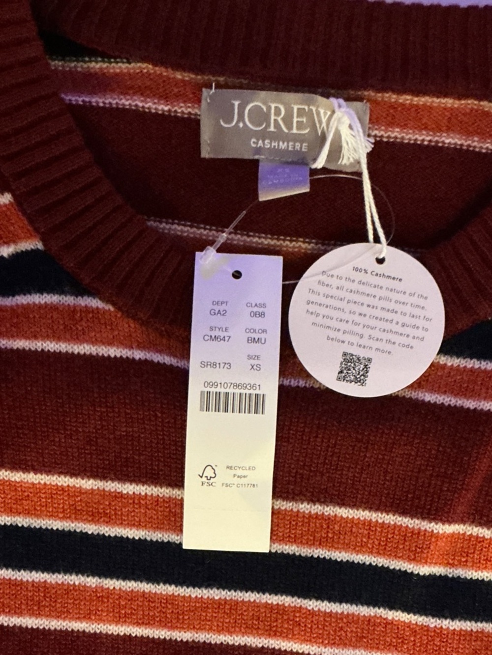 J. Crew Rust Red Multi-Stripe Crewneck Sweater - Picture 3 of 3